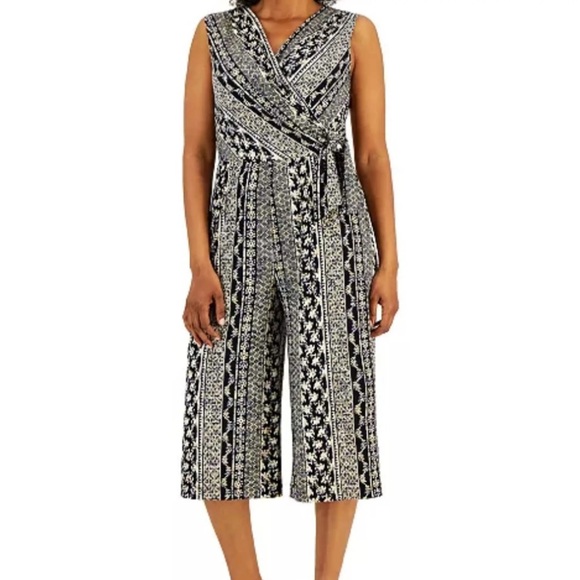 Connected Apparel Floral Geometric Jumpsuit in Black/White, Size 16 - Picture 1 of 5